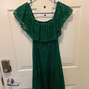 Off the shoulder green lace dress. Size S